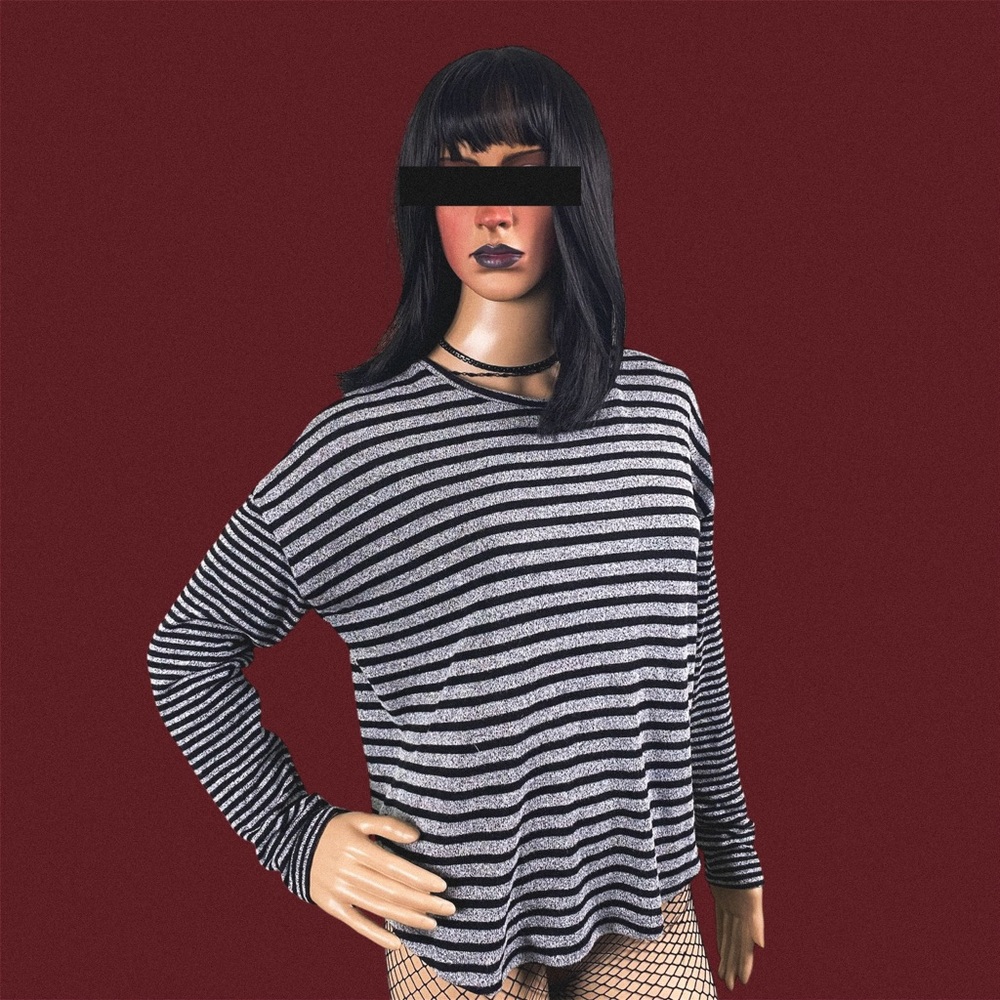3/$25 Superdry black and gray striped long sleeve top